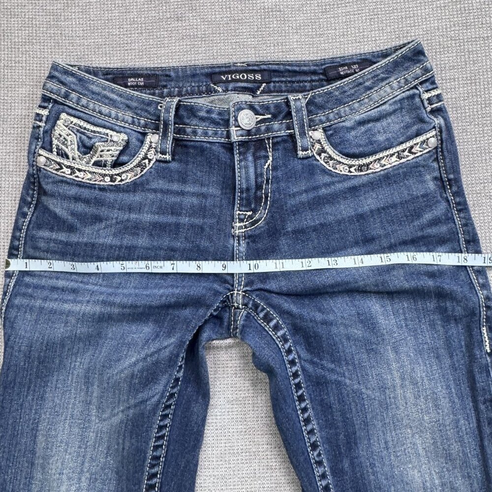Vigoss Womens Size 3/4 L33 Blue Denim Bootcut Dallas Heritage Jeans Embellished - Picture 13 of 15
